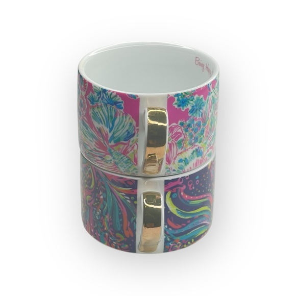 Lilly Pulitzer ❤︎︎ Stackable Tea Cups Coffee Mugs Set of 2 ❤︎︎ Being Happy Print - Picture 2 of 16